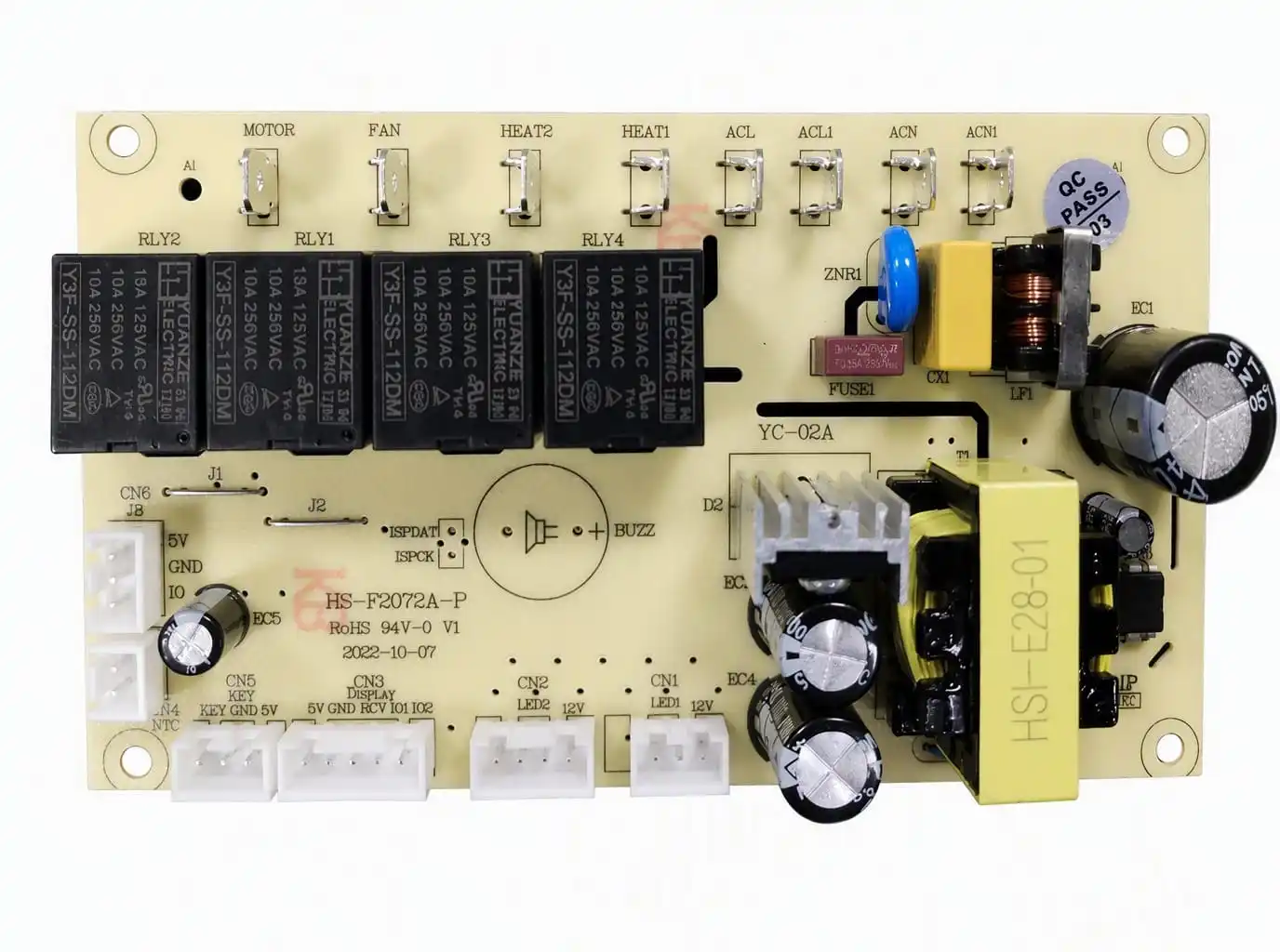 Electric fireplace PCBA control board with motor, fan and dual heat relays