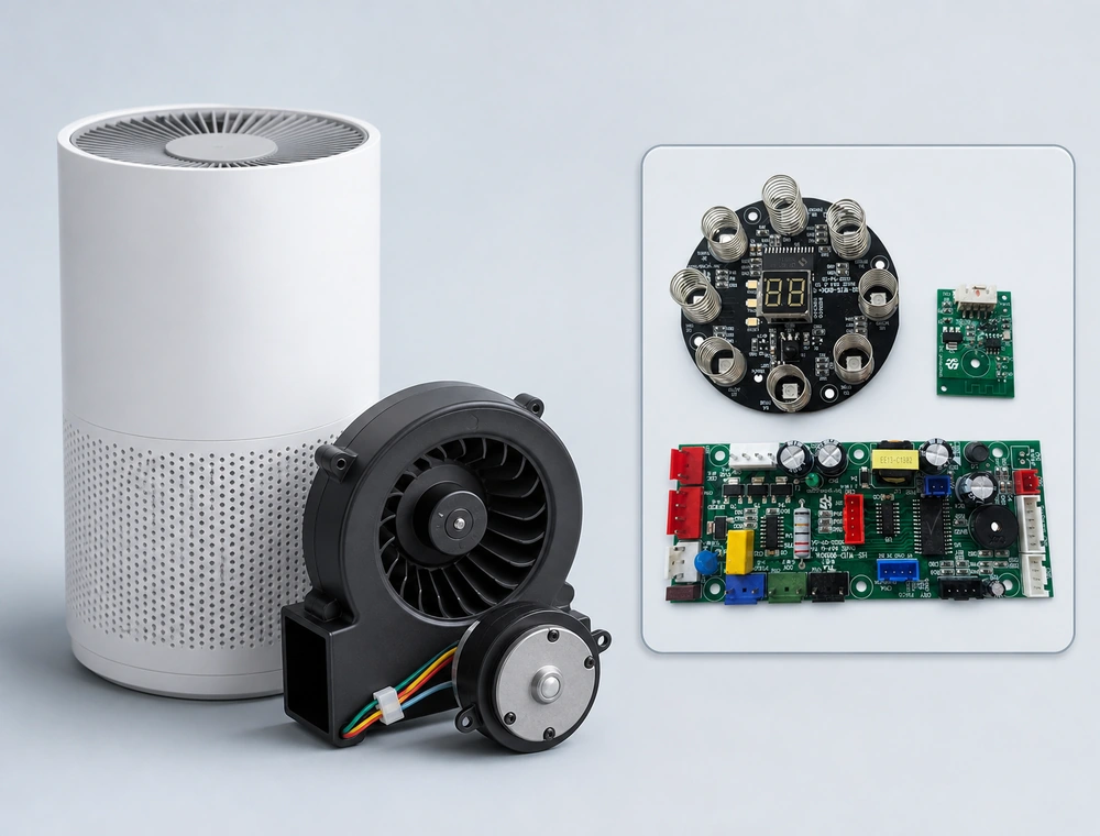 Air purifier fan motor with speed-control PCBA