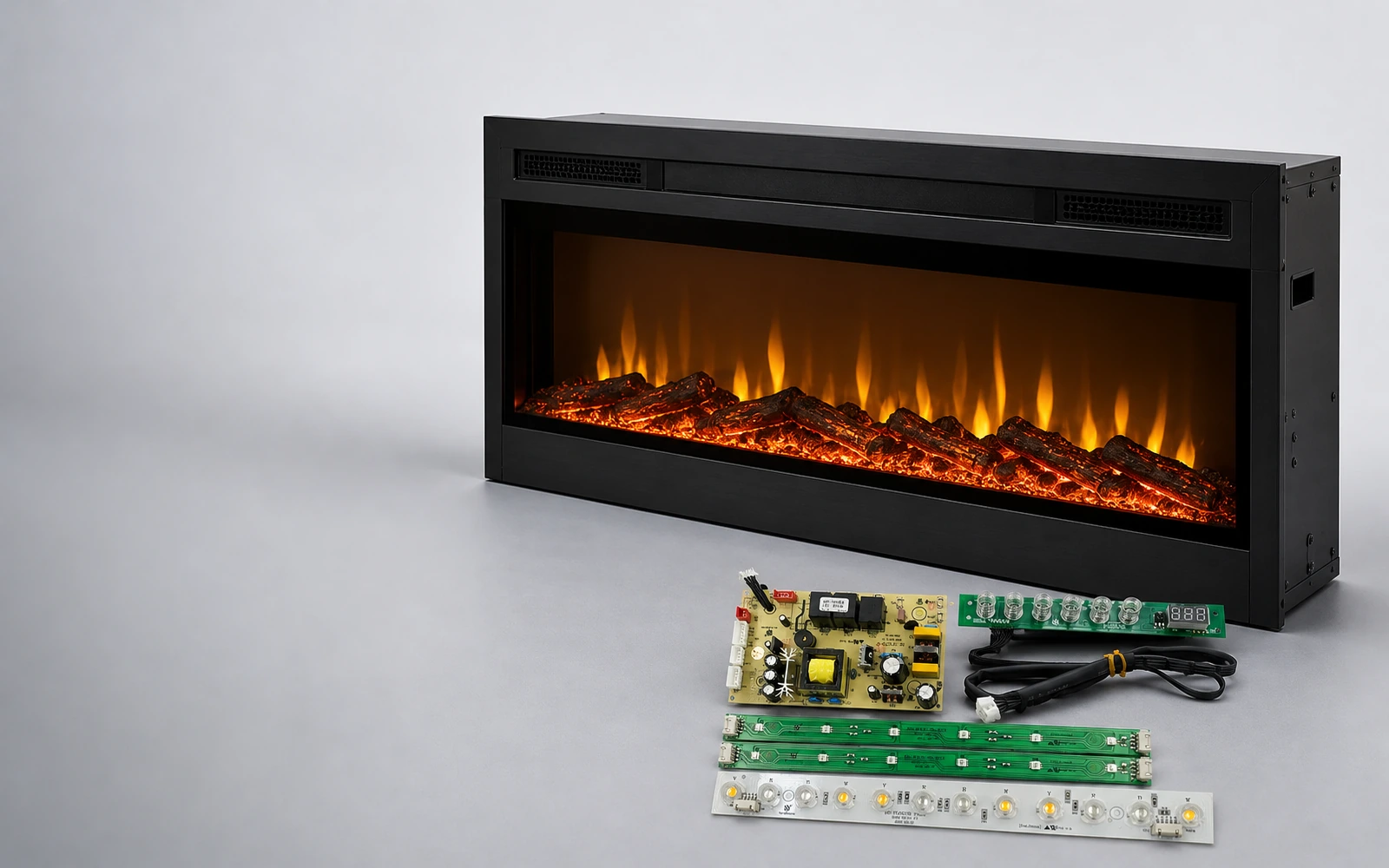 Electric fireplace controlled by custom heating PCBA