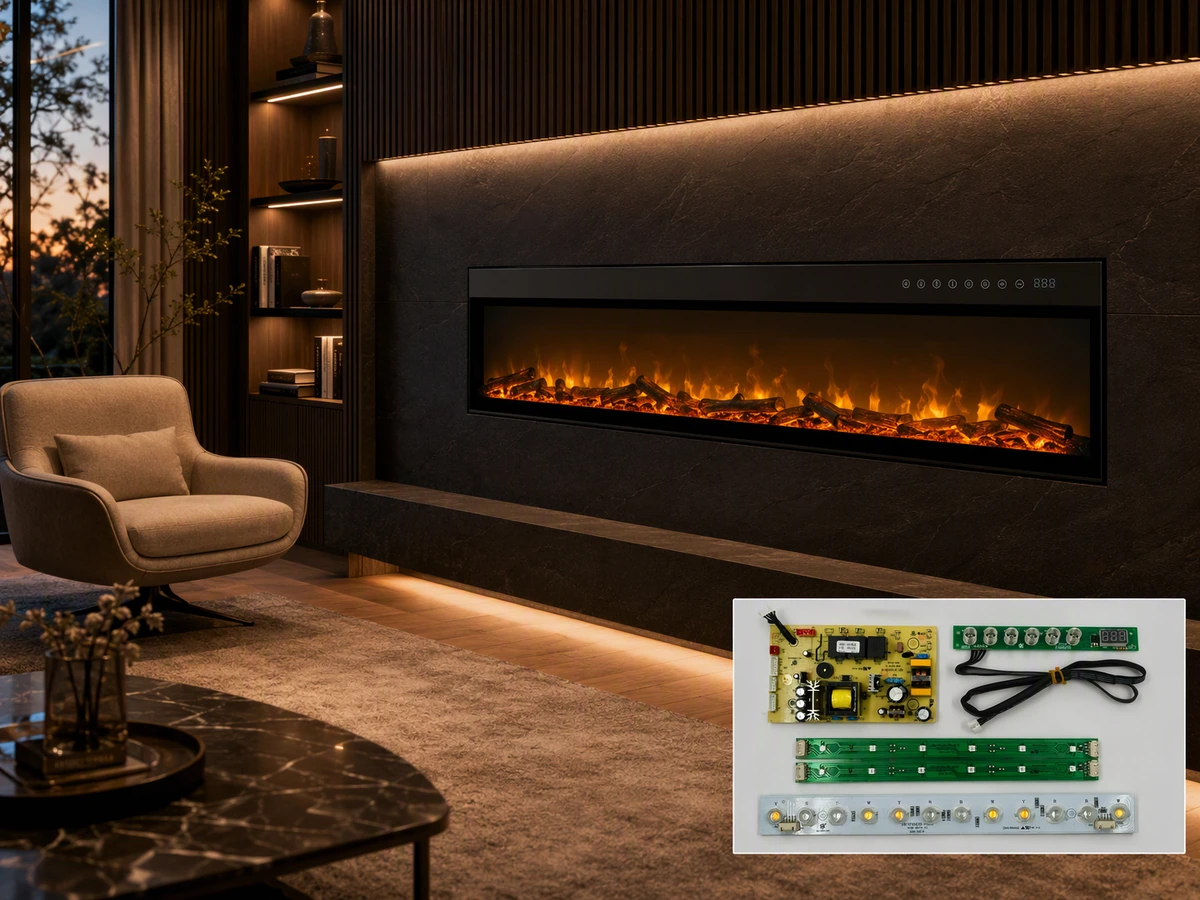 Electric fireplace controlled by custom heating PCBA