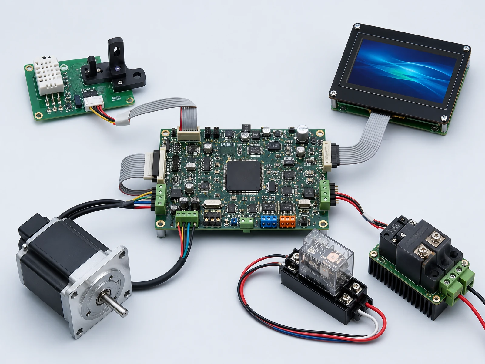 Embedded control system with MCU board, sensors and product interfaces