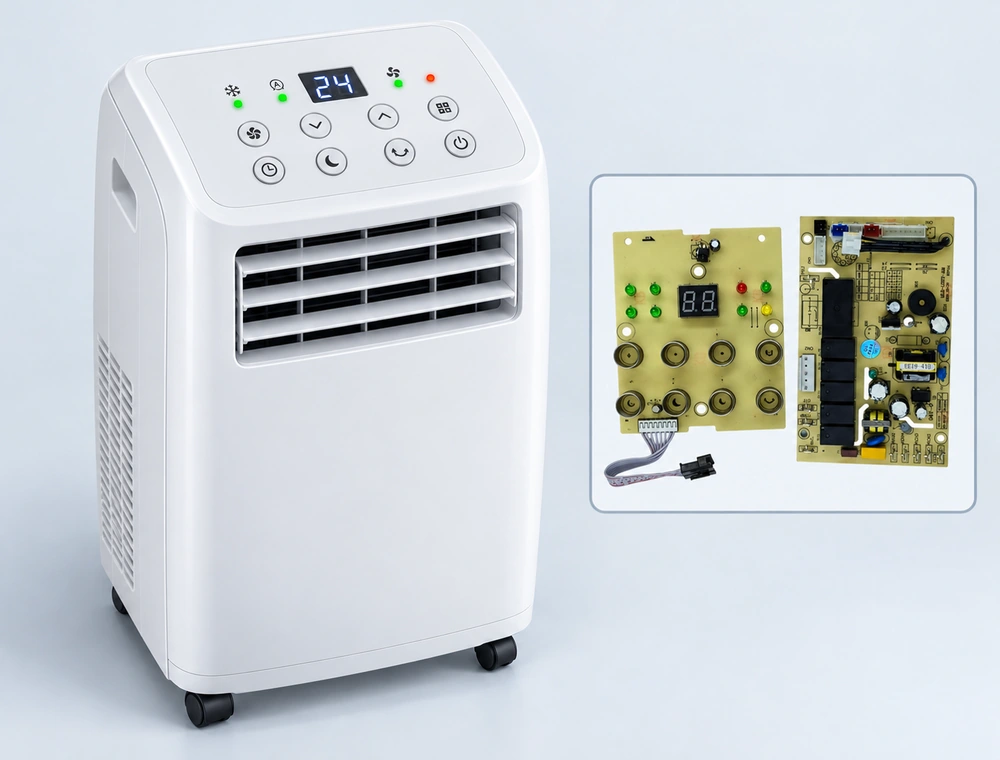 Portable air conditioner with HVAC control PCBA