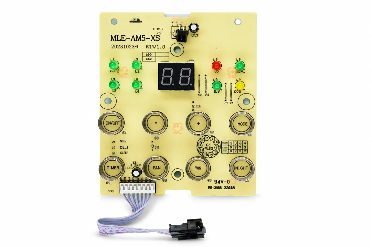 Portable mobile air conditioner 2-digit digital display and 8-key capacitive touch button keypad PCBA with ribbon cable
