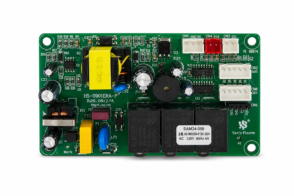 Holographic fireplace PCBA control board with transformer and three relays