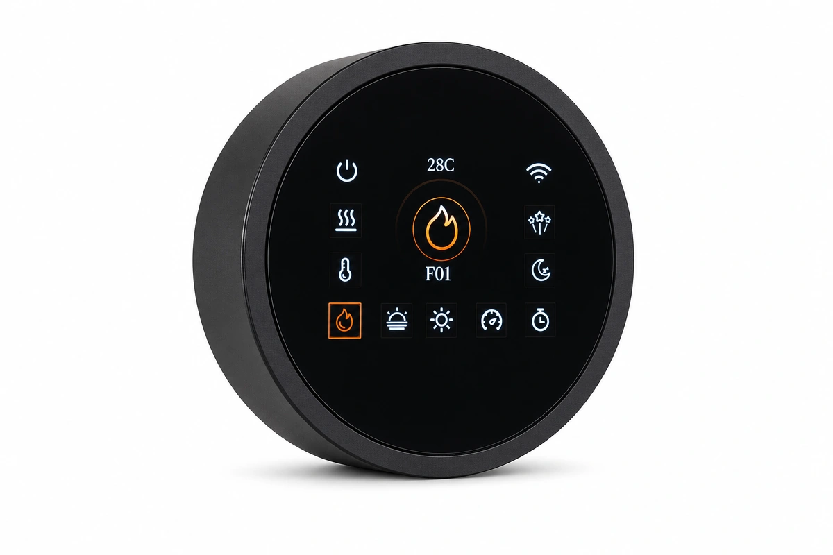 Smart LCD rotary push knob display screen with touch controller for electric fireplace