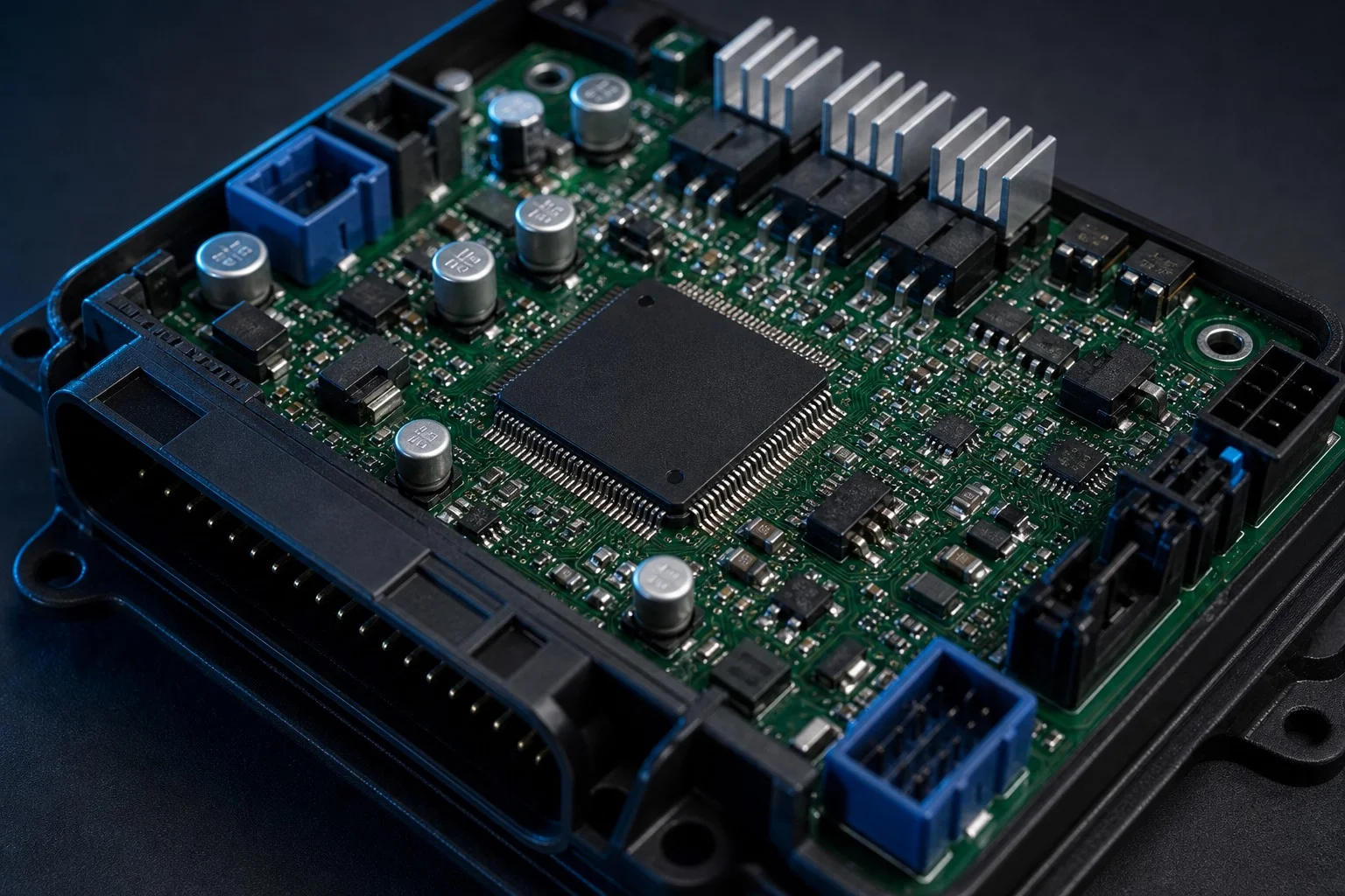 Electronic control module PCB with central MCU