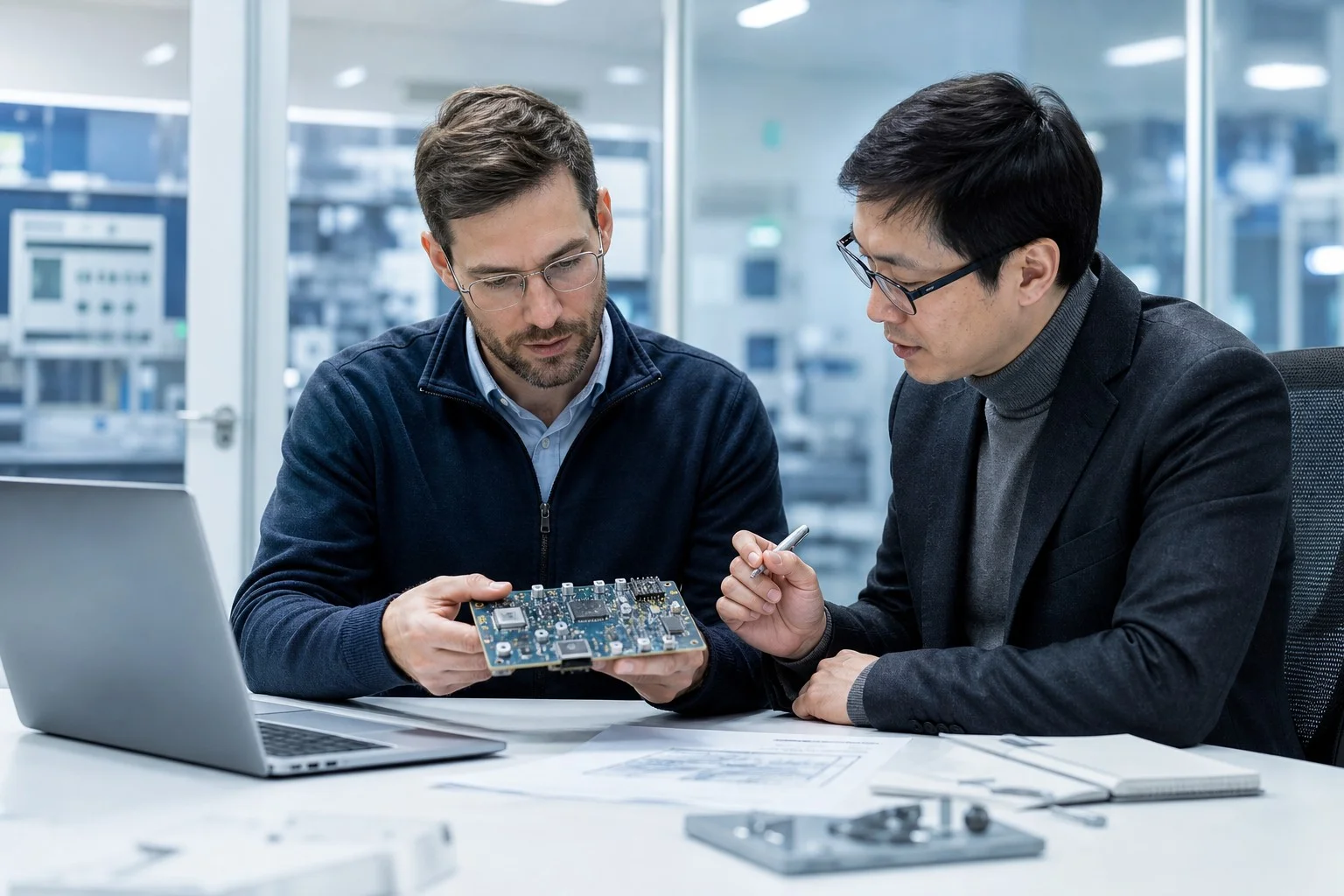 Engineer and customer reviewing a prototype during early collaboration